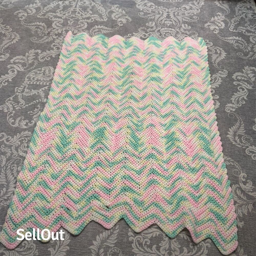 Handmade Crochet Chevron Baby Blanket Multicolor
